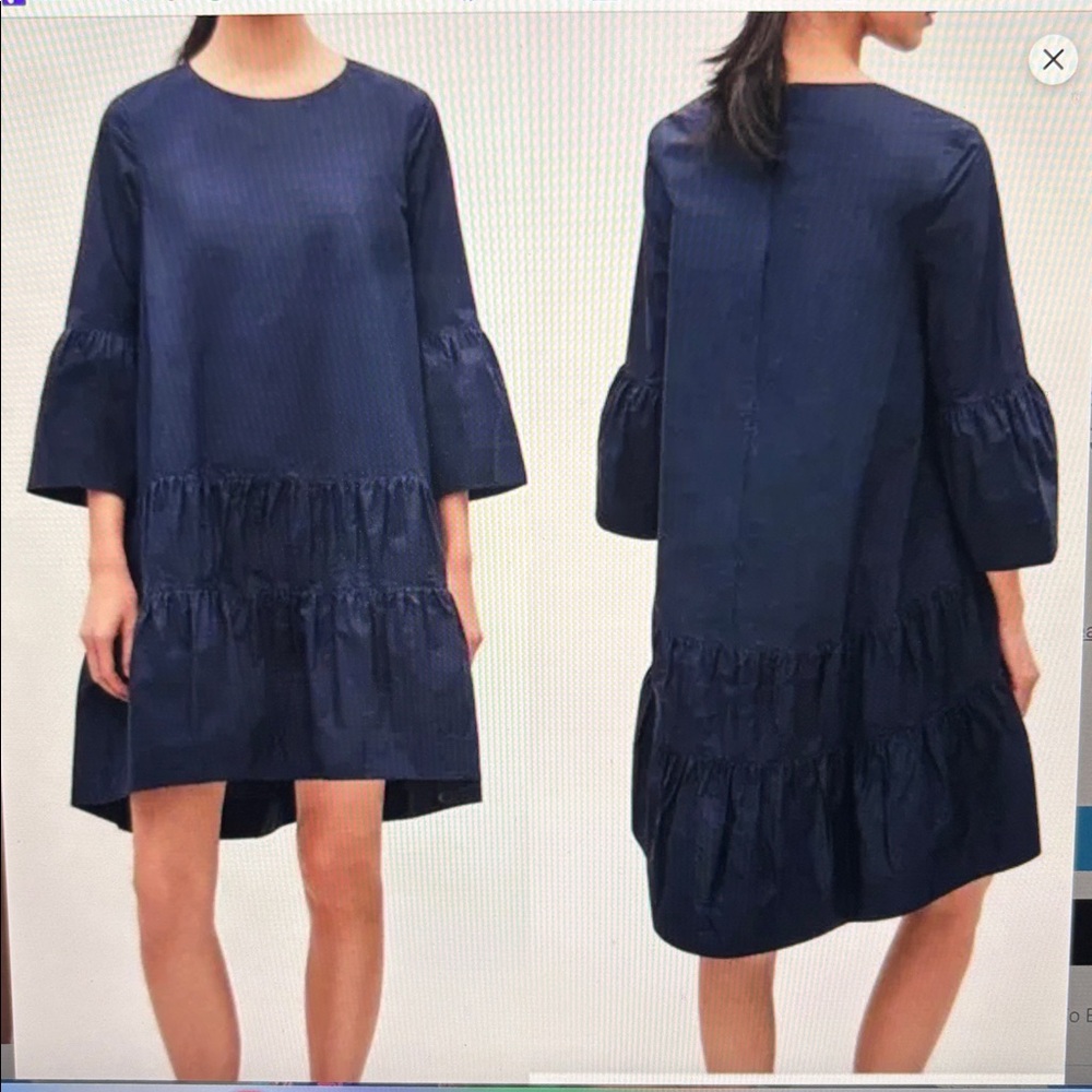 COS Navy A-Line Gathered Seams Dress Hi-Low Hem EUR 44/US 14
